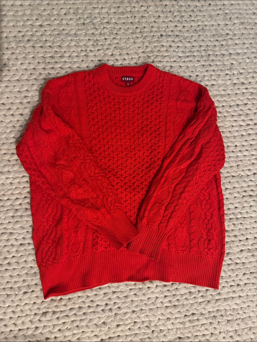 STAUD Men’s Bright Red Cable Crewneck Sweater
